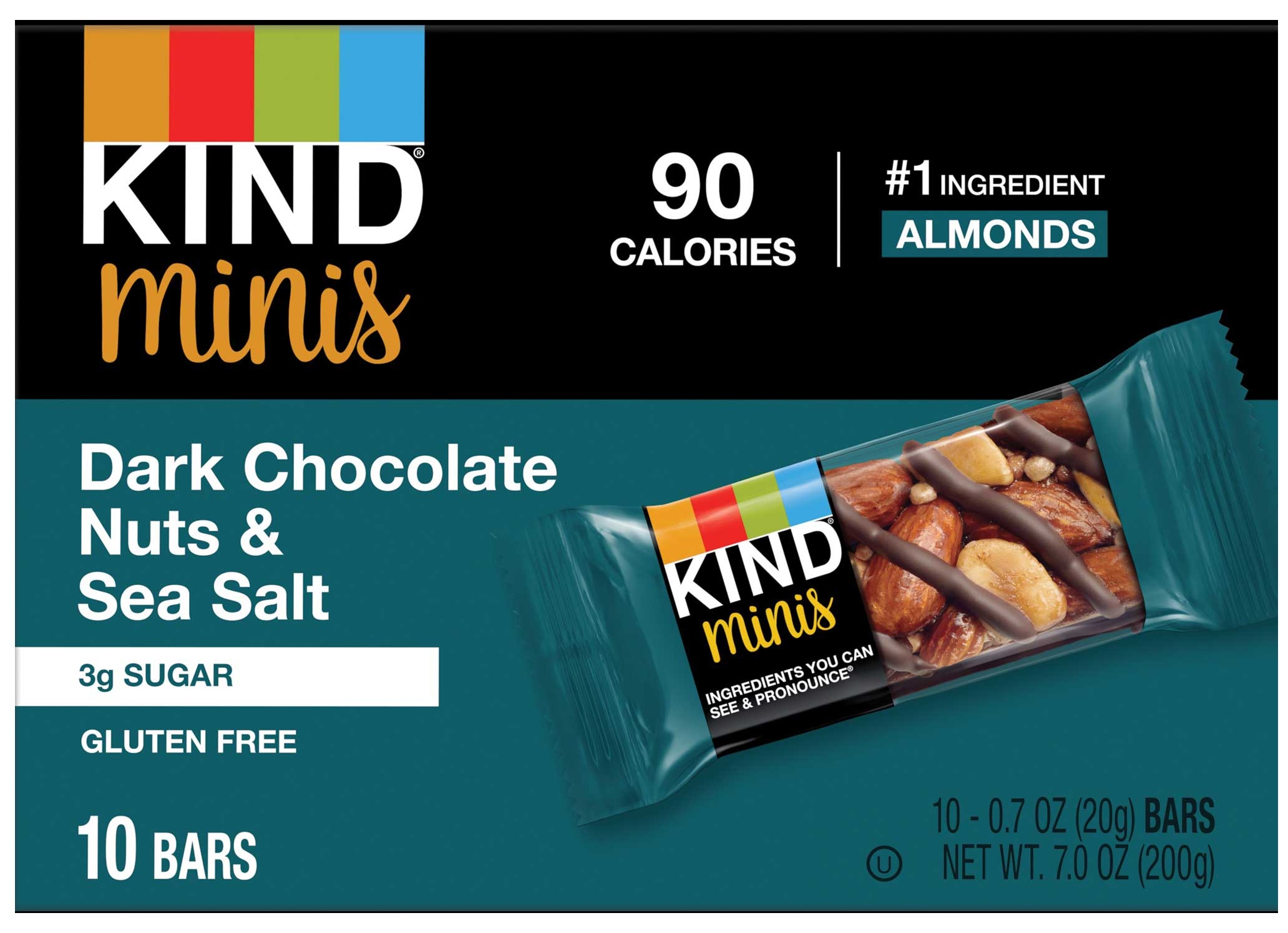 Kind Healthy Snacks Minis Dark Chocolate Nuts and Sea Salt Bar, 7 Ounce -- 8 per case
