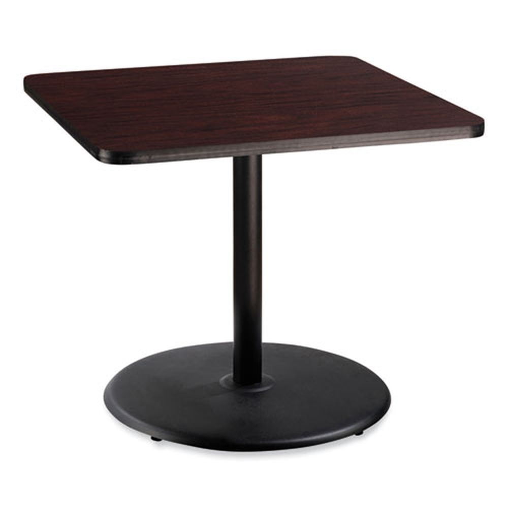 NPS Square Mahogany Top and Black Round Base Cafe Table, 36 x 36 x 30 inch
