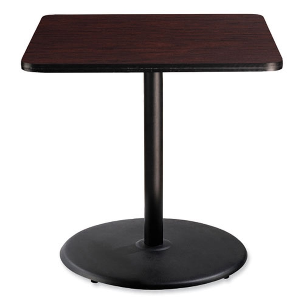 NPS Square Mahogany Top and Black Round Base Cafe Table, 36 x 36 x 36 inch