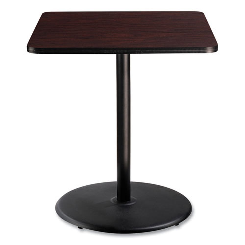 NPS Square Mahogany Top and Black Round Base Cafe Table, 36 x 36 x 42 inch