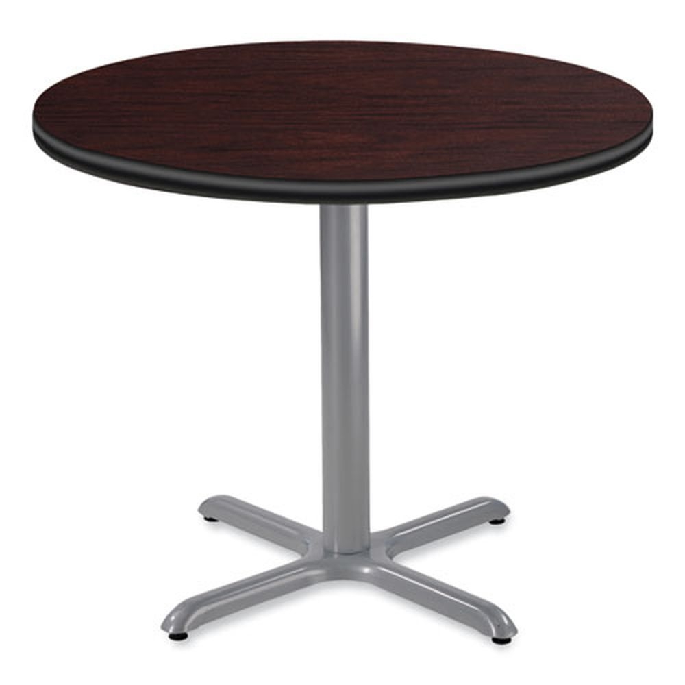 NPS Round Mahogany Top and Gray X-Base Cafe Table, 36 inch Diameter x 30 inch Height