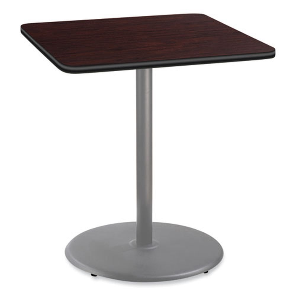 NPS Square Mahogany Top and Gray Round Base Cafe Table, 36 x 36 x 42 inch