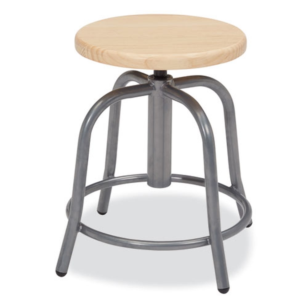 NPS 6800 Series Maple Seat Gray Base 19 to 25 inch Seat Height Adjustable Wood Seat Swivel Stool, Supports 300 Pound