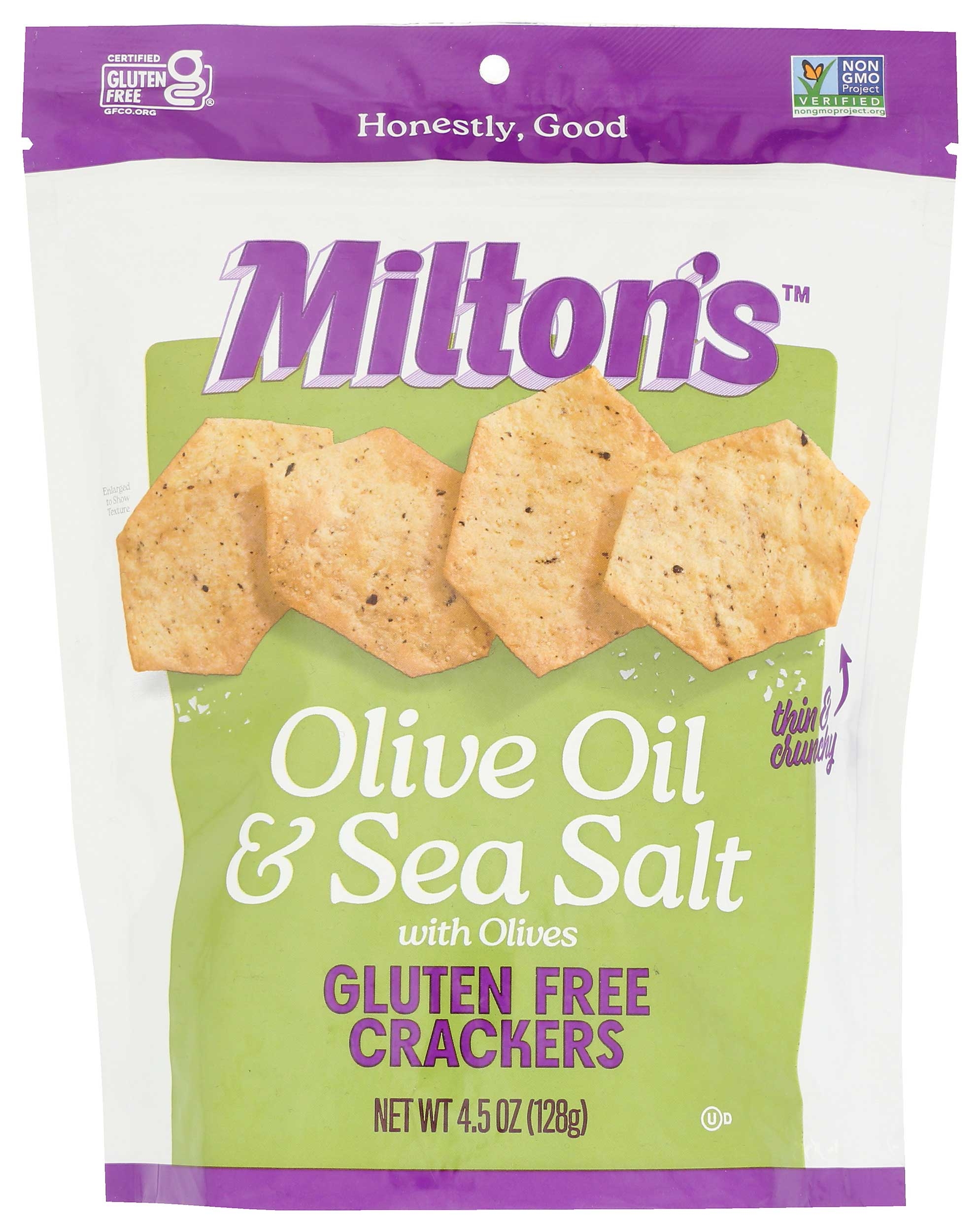 Miltons Gluten Free Olive Oil and Sea Salt Crackers, 4.5 Ounce -- 12 per case
