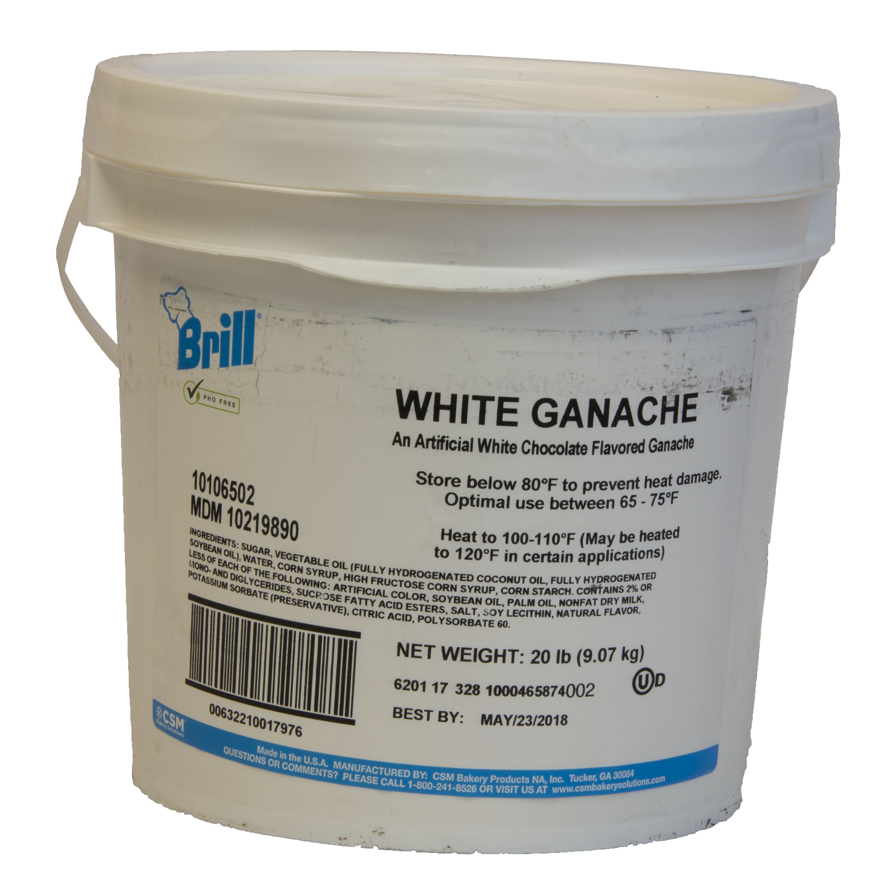 Brill White Chocolate Flavored Ganache, 20 Pound.