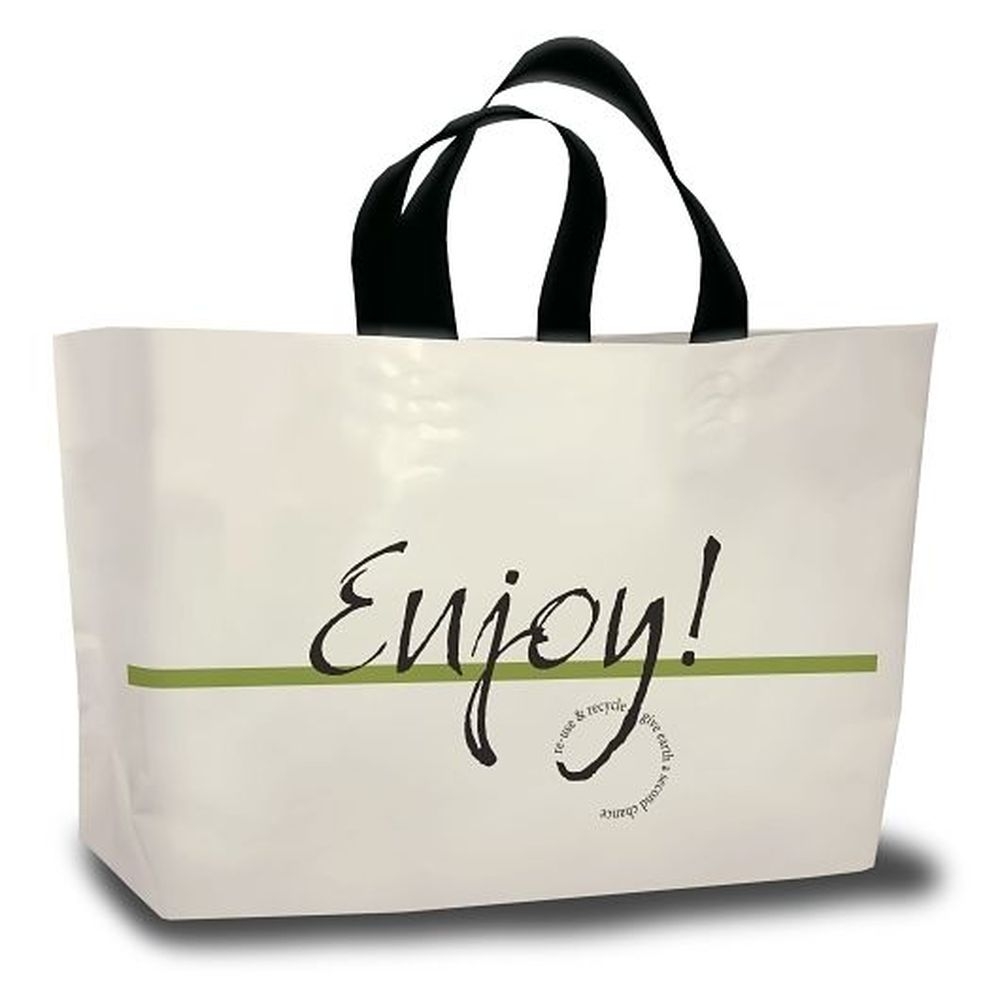 Command Packaging 24 X 14 x 11 inch Plastic Enjoy Logo Soft Loop Carry Out Bag, 500 count -- 500 per case