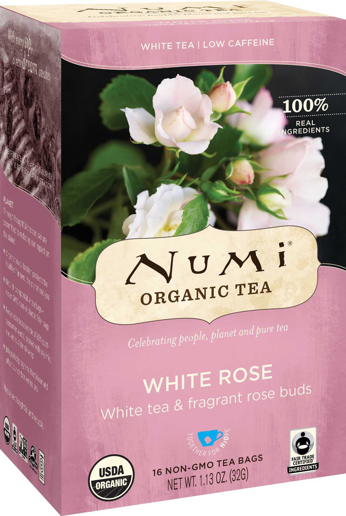Numi Organic White Rose Tea, 16 tea bags per pack -- 6 per case.