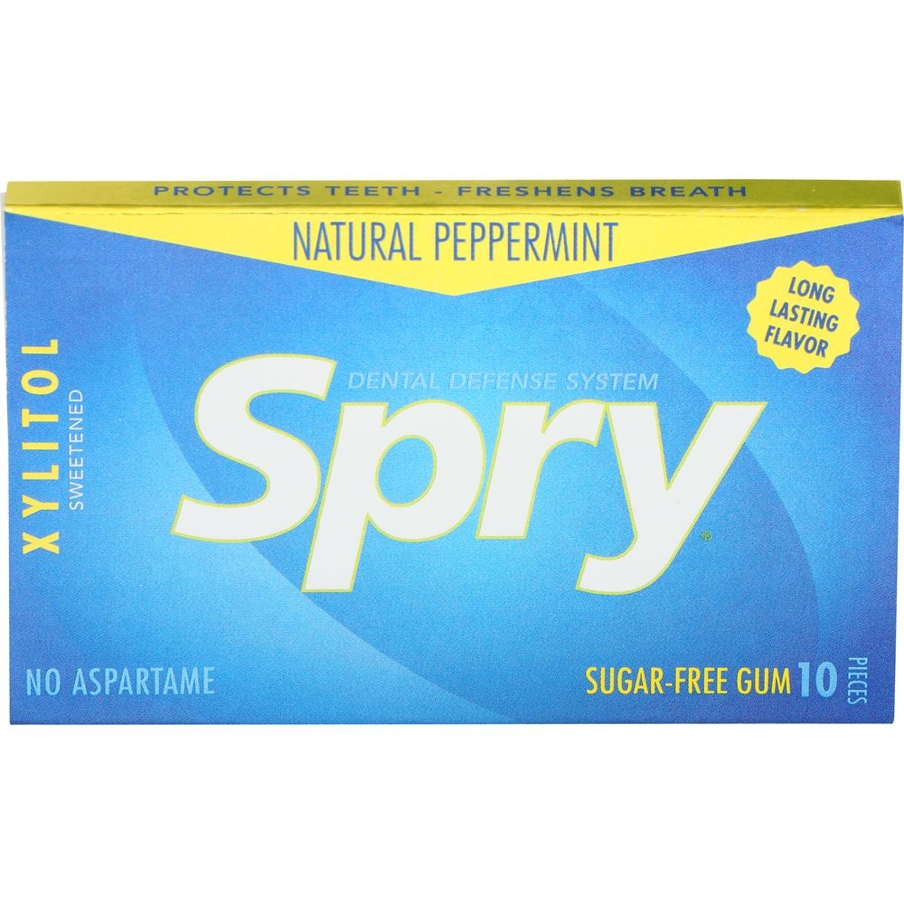 Spry Peppermint Chewing Gum - 10 per pack -- 20 packs per case.