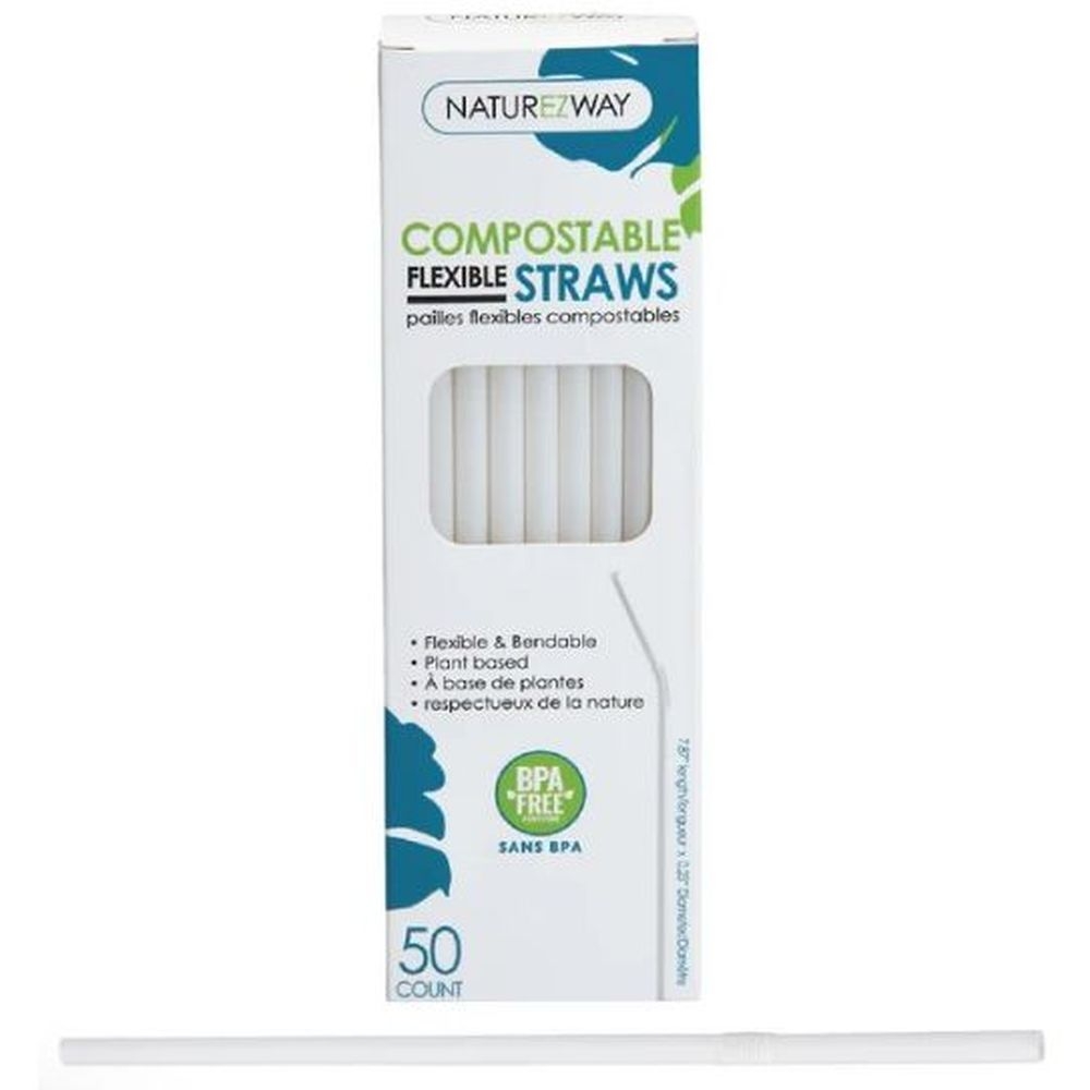 NatureZway Compostable Flexible Straws, 50 count -- 24 per case