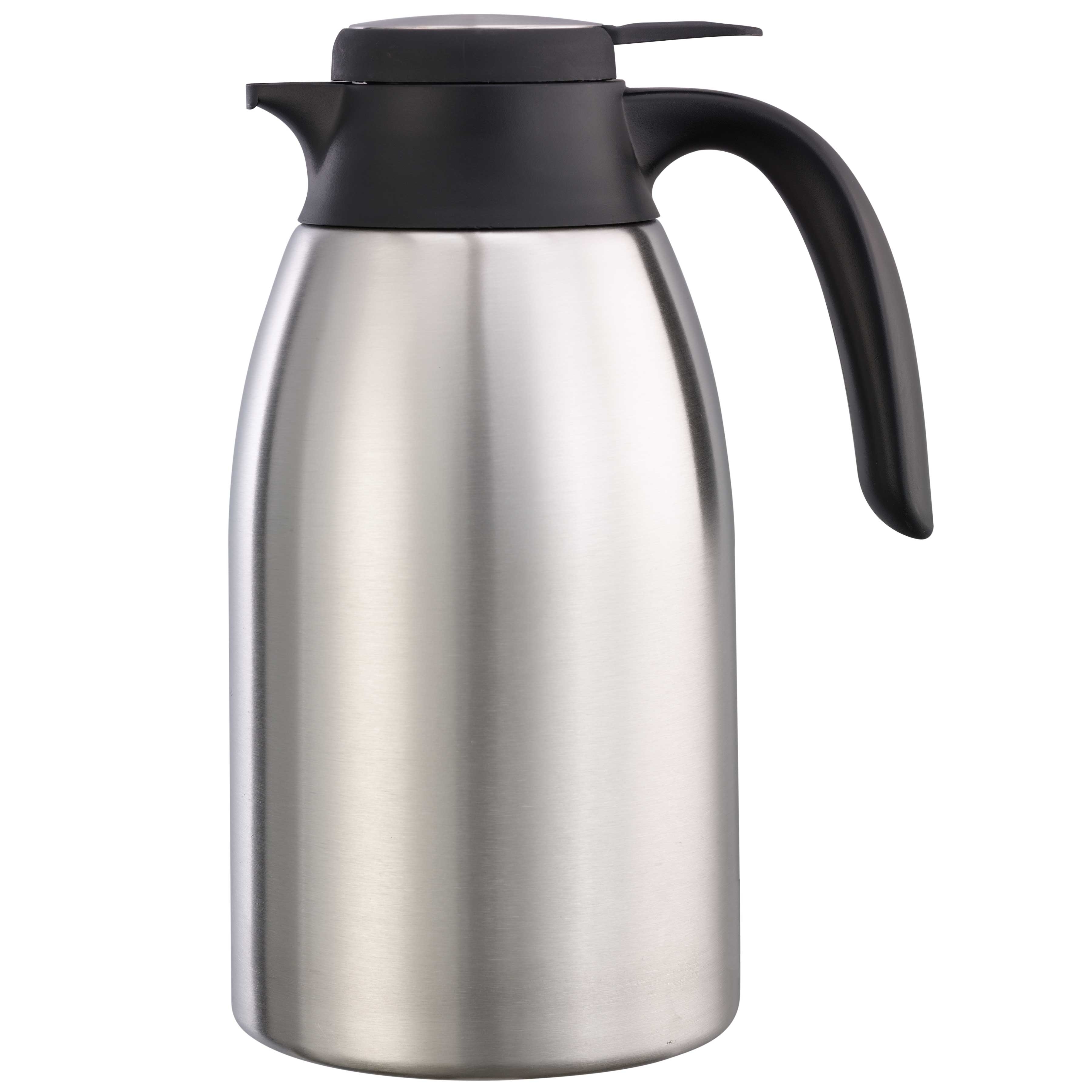 Service Ideas Flow Control Brushed Stainless and Black Vacuum Insulated Carafe, 1.6 Liter Capacity