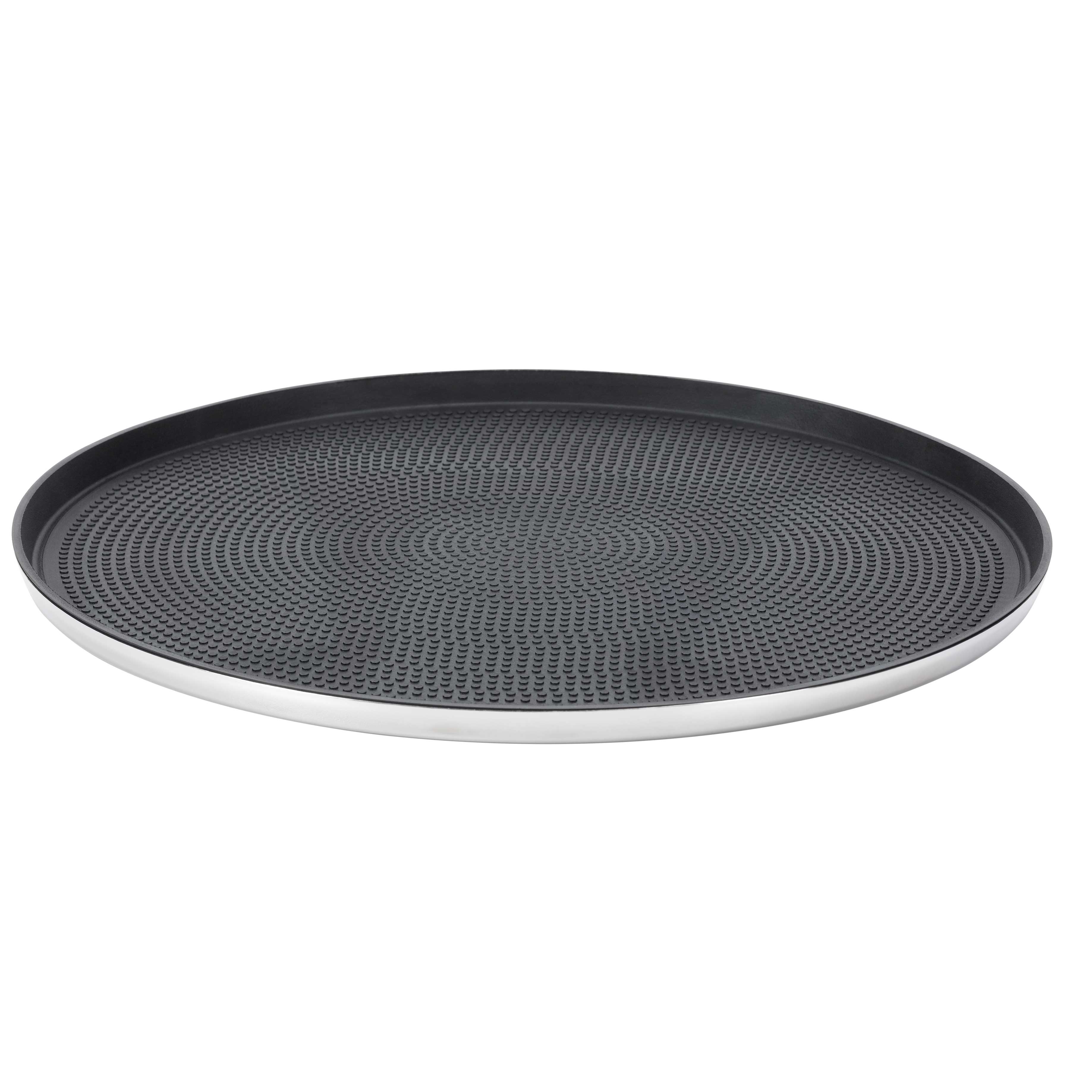 Service Ideas Polished Stainless Modern Edge Large Round Serving Tray, 14 inch Width x 0.75 inch Height