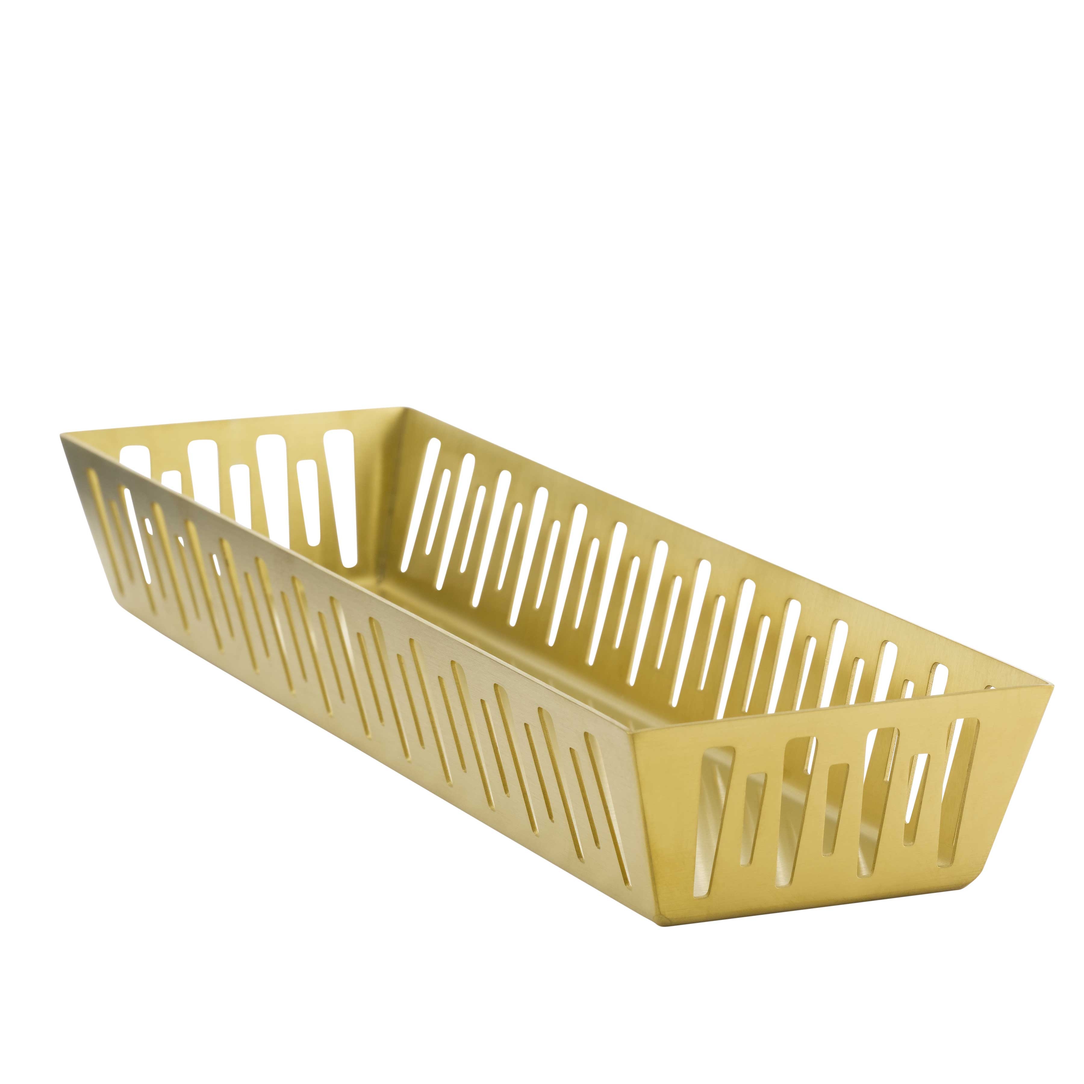 Service Ideas Mod18 Deco Vintage Gold Narrow Rectangle Basket, 5.5 inch Width x 3.25 inch Height