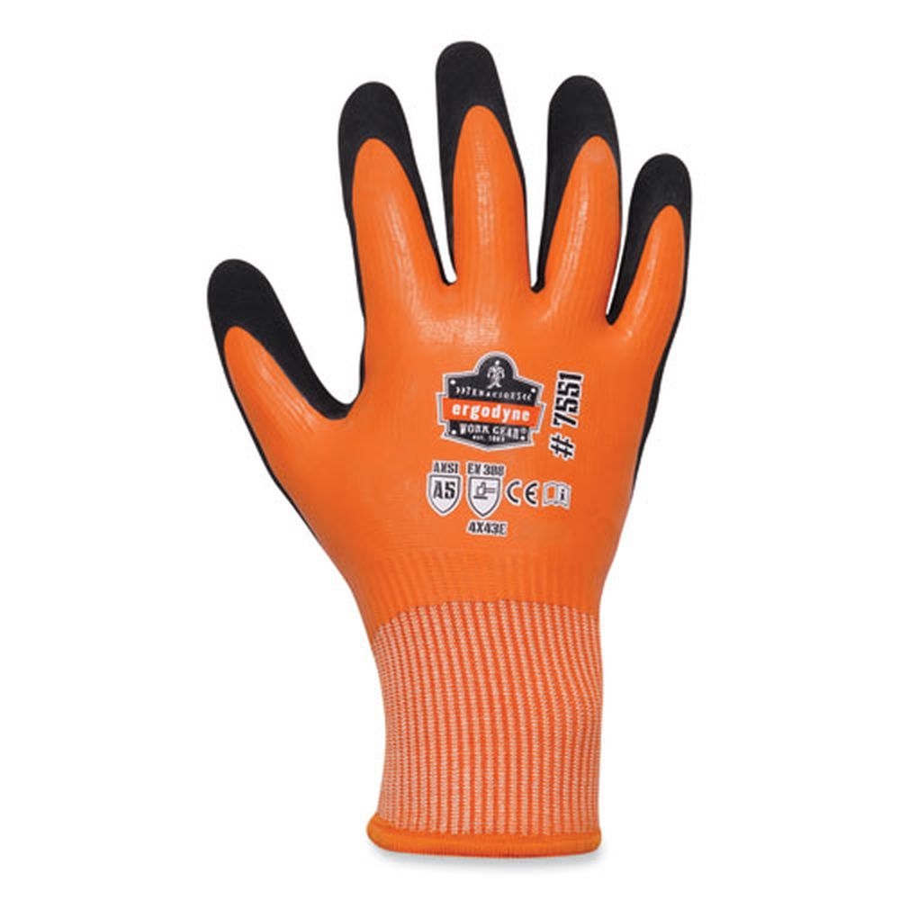 ergodyne ProFlex 7551 ANSI A5 Orange Small Coated Waterproof Cut Resistant Gloves