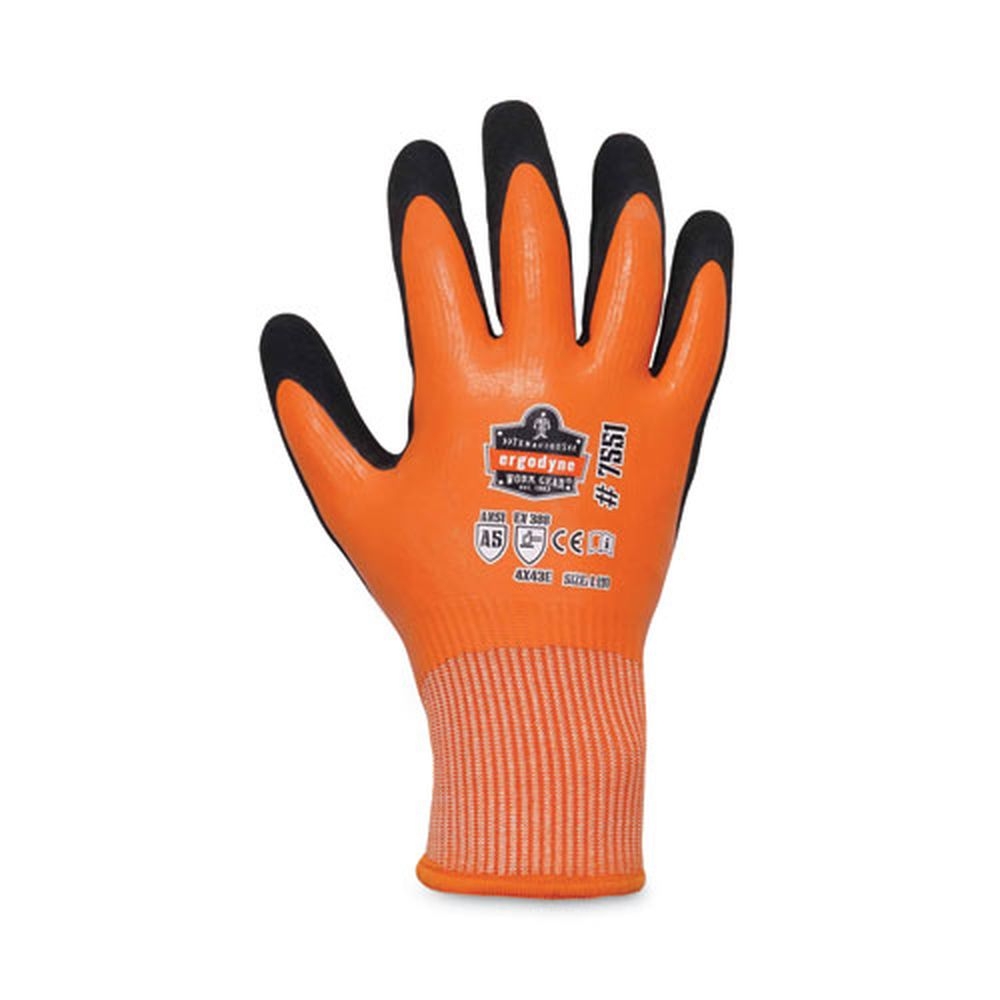 ergodyne ProFlex 7551 ANSI A5 Orange Large Coated Waterproof Cut Resistant Gloves