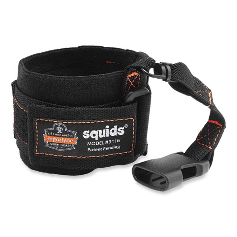 ergodyne Squids 3116 Black 7.5 inch Long Pull On Wrist Lanyard with Buckle, 3 Pound Max Working Capacity