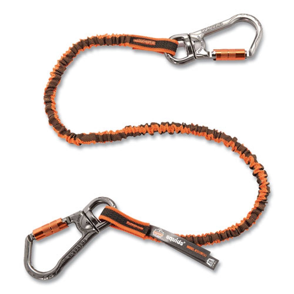 ergodyne Squids 3119F(x) Orange and Gray 38 to 48 inch Tool Lanyard with Swiveling Aluminum Carabiners, 25 Pound Max Work Capacity