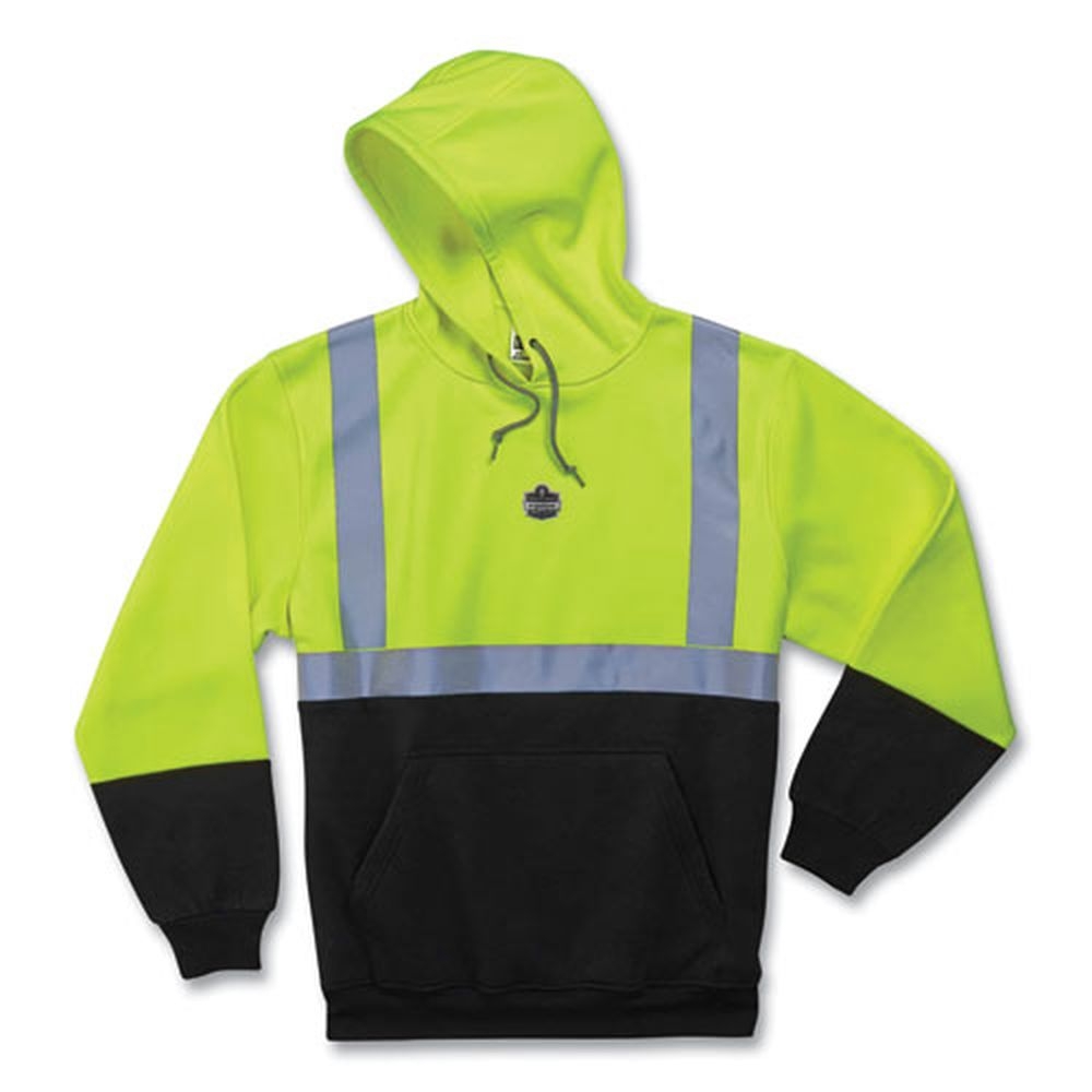 ergodyne GloWear 8293 Polar Fleece Medium Lime Hi-Vis Class 2 Hooded Sweatshirt Black Bottom