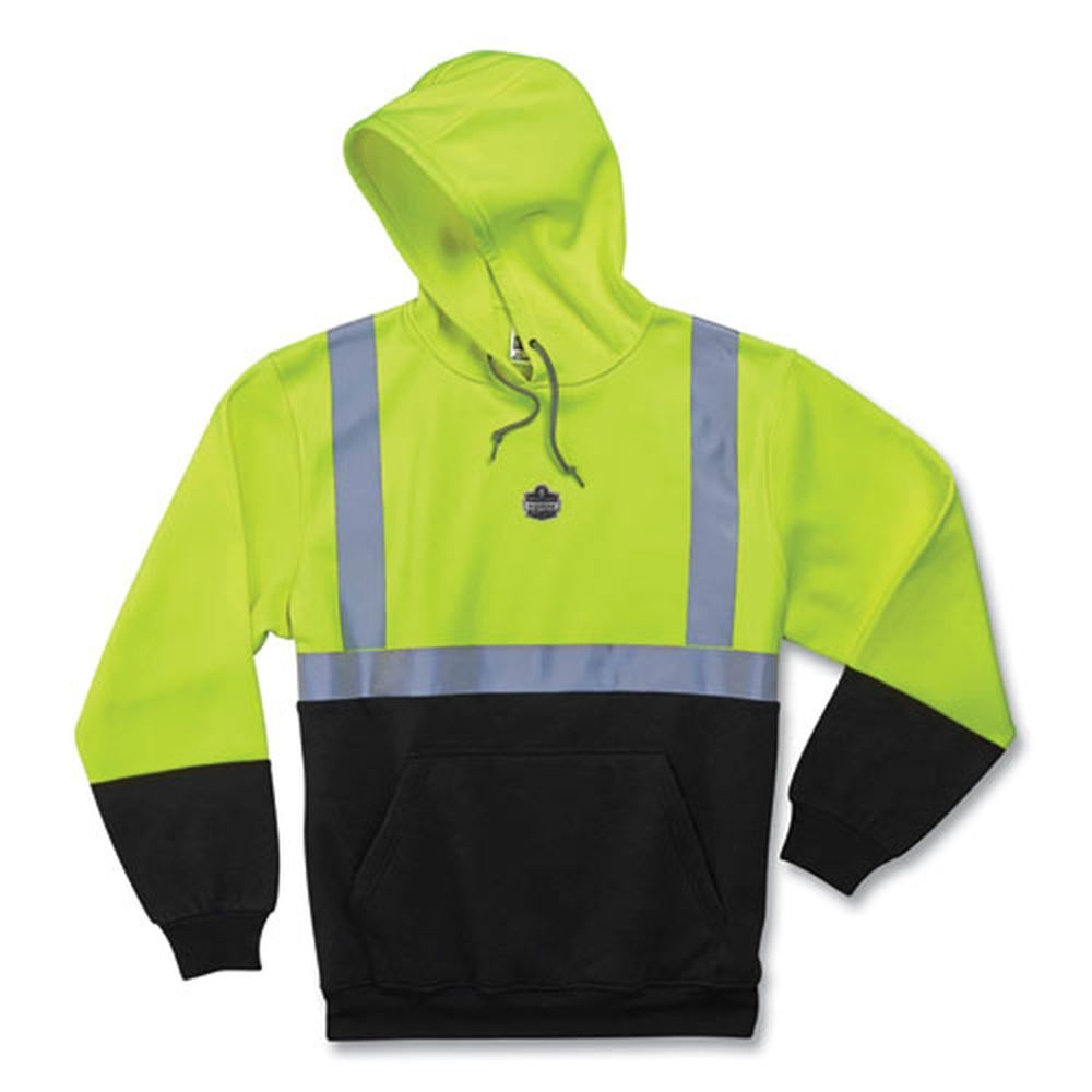 ergodyne GloWear 8293 Polar Fleece X-Large Lime Hi-Vis Class 2 Hooded Sweatshirt Black Bottom
