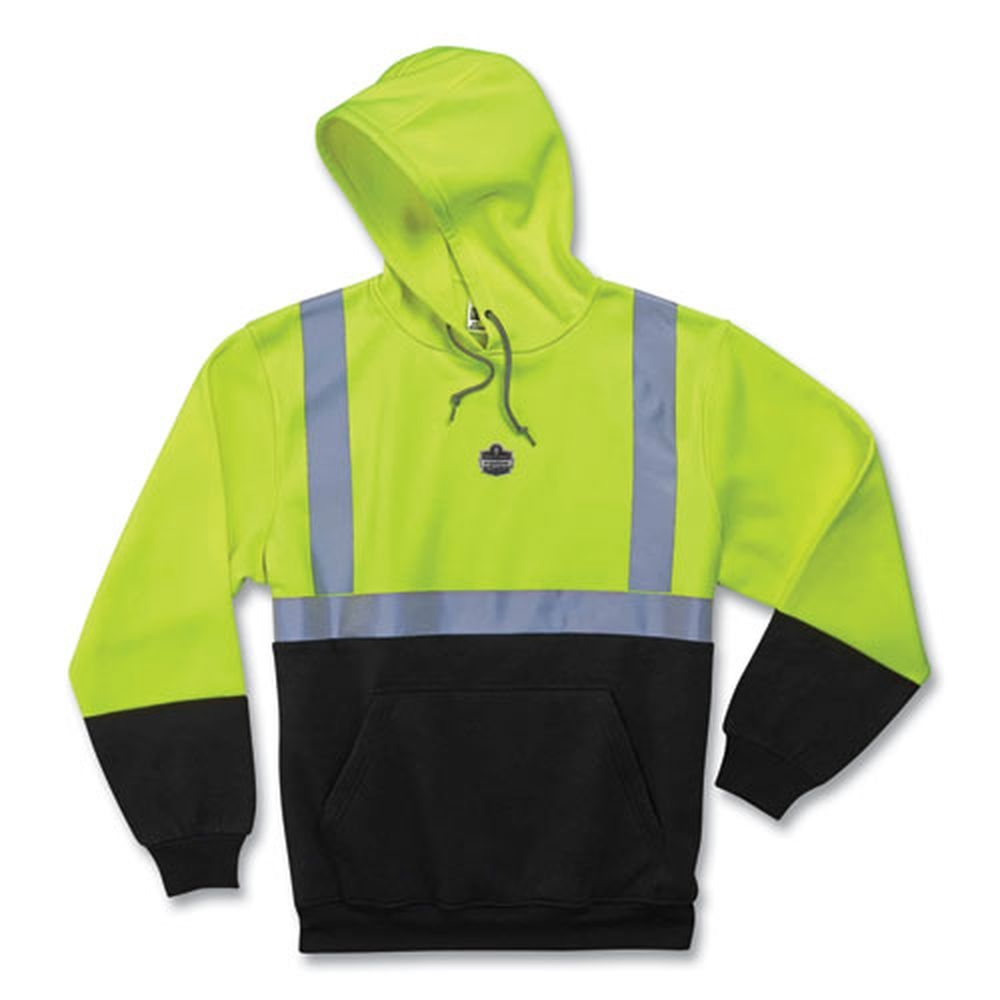 ergodyne GloWear 8293 Polar Fleece 2X-LargeLime Hi-Vis Class 2 Hooded Sweatshirt Black Bottom
