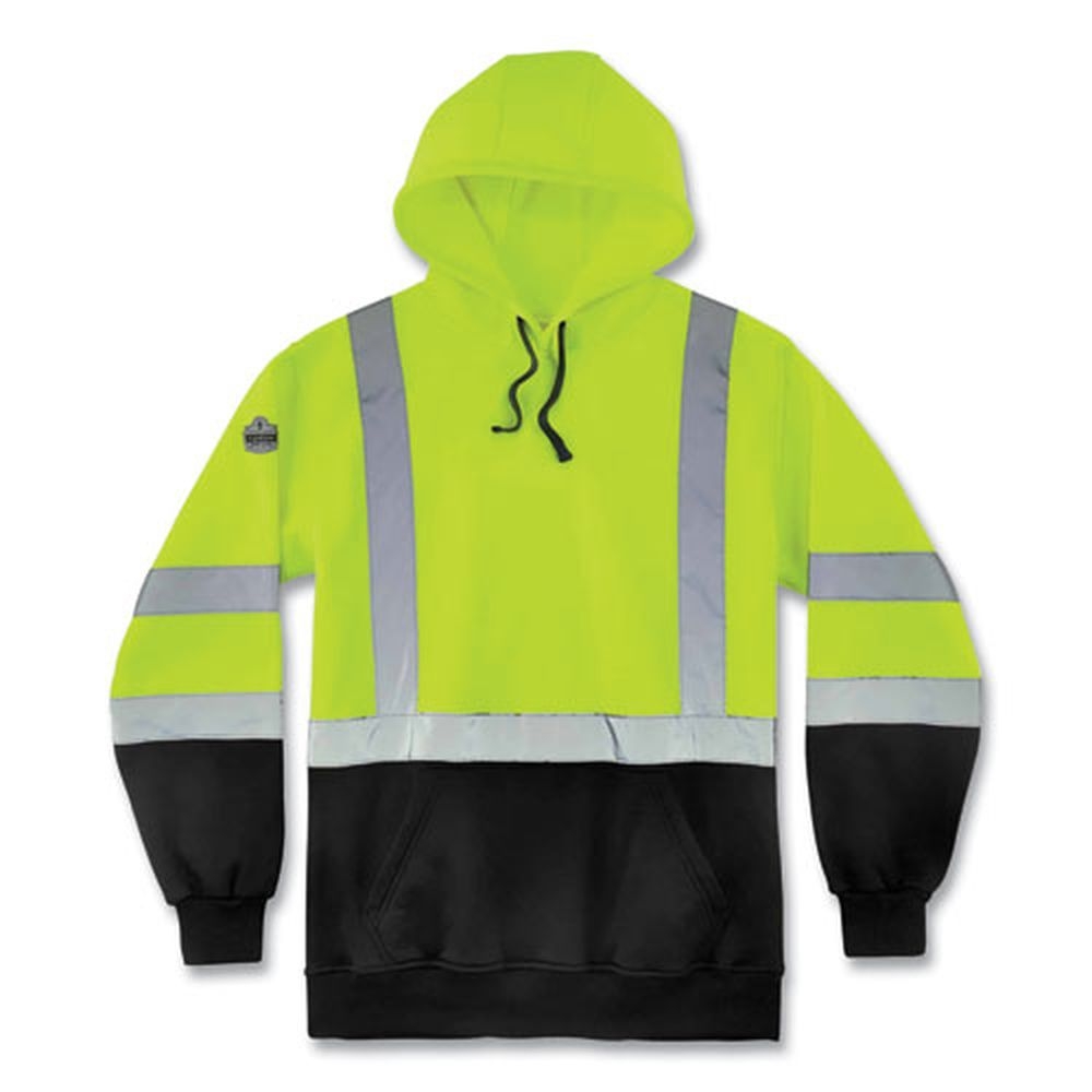 ergodyne GloWear 8373 Polar Fleece Lime Large Hi-Vis Class 3 Hooded with Sweatshirt Black Bottom