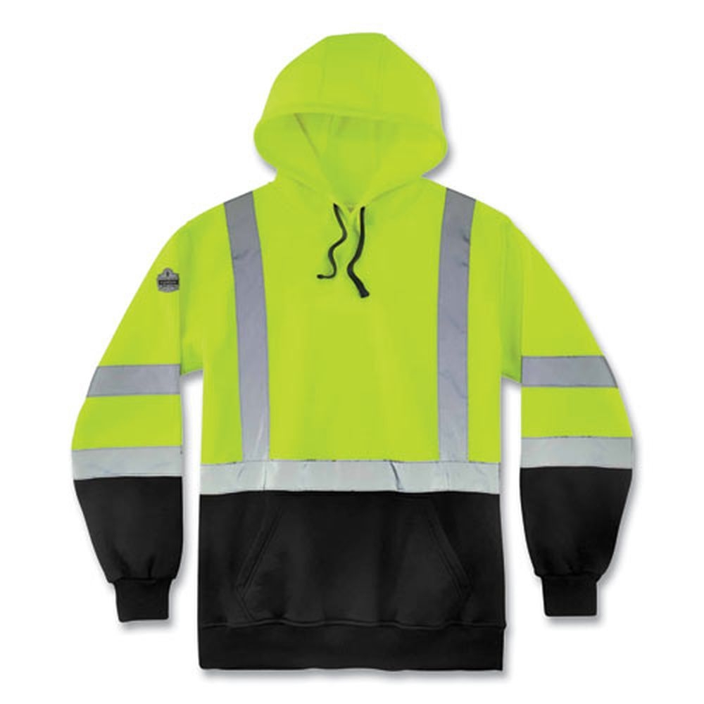 ergodyne GloWear 8373 Polar Fleece Lime 4X-Large Hi-Vis Class 3 Hooded with Sweatshirt Black Bottom