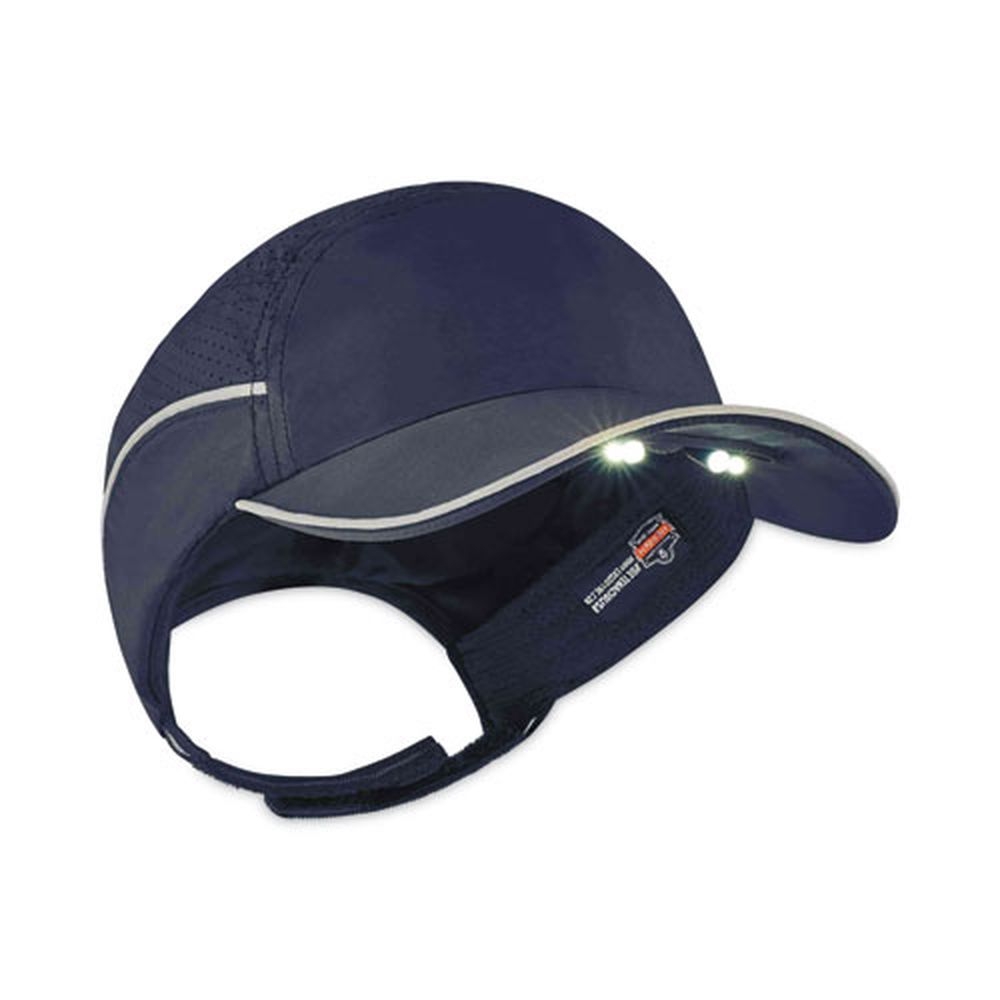 ergodyne Long Brim Navy Skullerz 8965 Lightweight Bump Cap Hat with LED Lighting