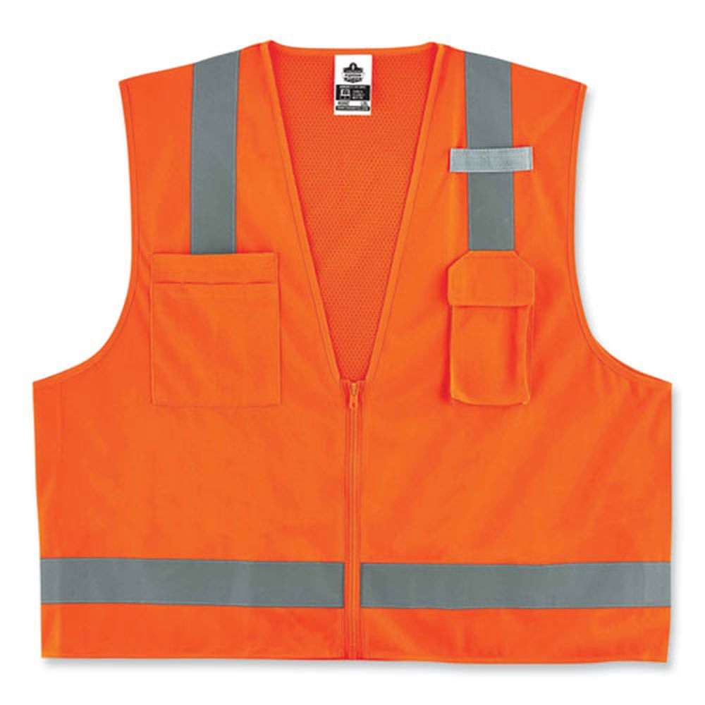 ergodyne GloWear 8249Z Polyester Large and Extra Large Orange Class 2 Economy Surveyors Zipper Vest