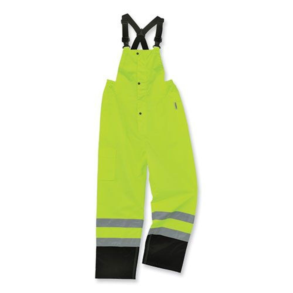 ergodyne GloWear 8918BK Lime Small Class E Hi-Vis Rain Bibs Black Bottom