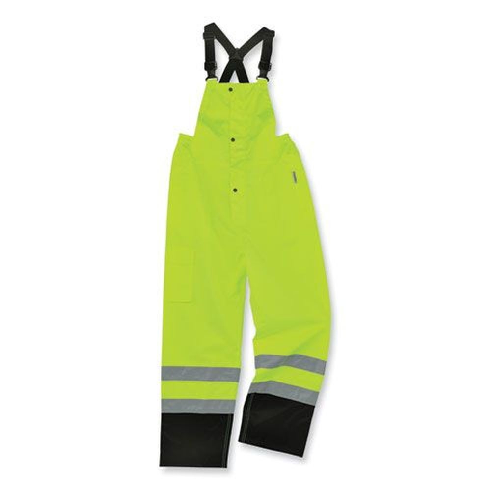 ergodyne GloWear 8918BK Lime Medium Class E Hi-Vis Rain Bibs Black Bottom