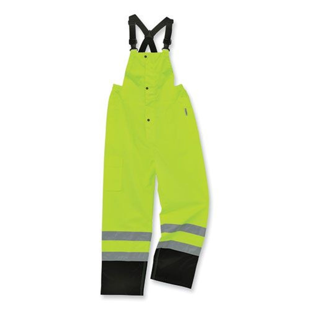 ergodyne GloWear 8918BK Lime Large Class E Hi-Vis Rain Bibs Black Bottom