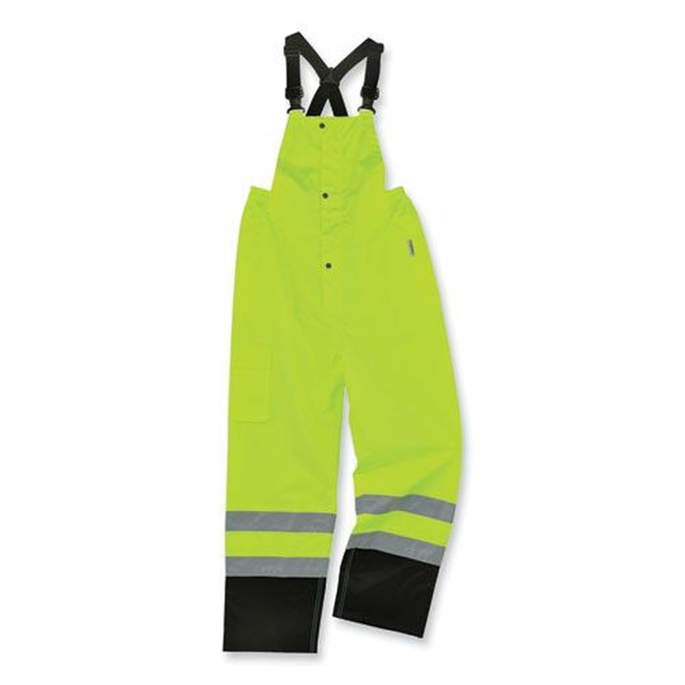 ergodyne GloWear 8918BK Lime 4Extra Large Class E Hi-Vis Rain Bibs Black Bottom