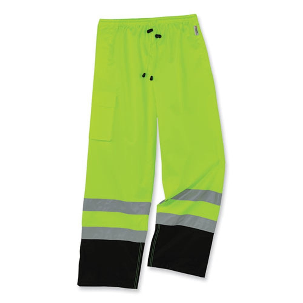 ergodyne GloWear 8915BK Large Lime Class E Hi-Vis Rain Pants Black Bottom