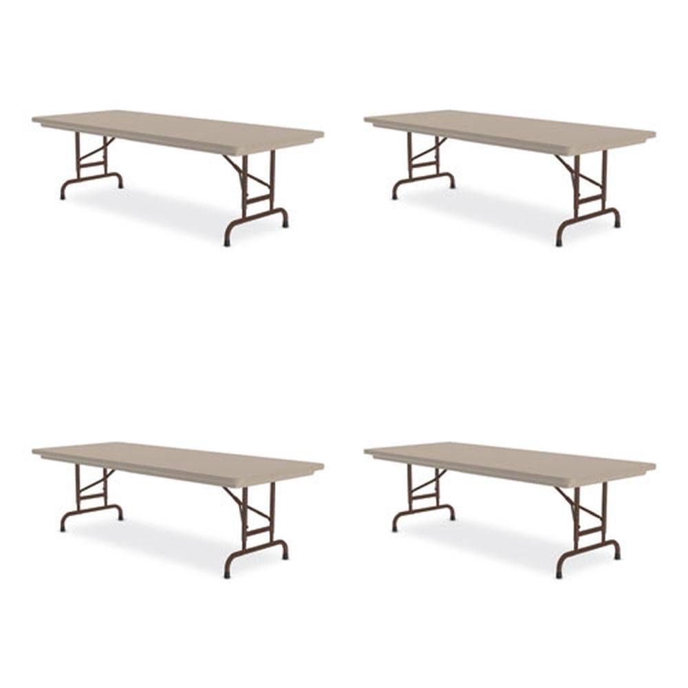 Correll Rectangular Mocha Top Adjustable Folding Table with Brown Legs, 96 x 30 x 22 to 32 inch -- 4 per case