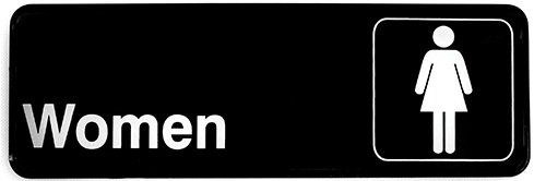Tablecraft Black Plastic Women Restroom Sign, 3 x 9 inch