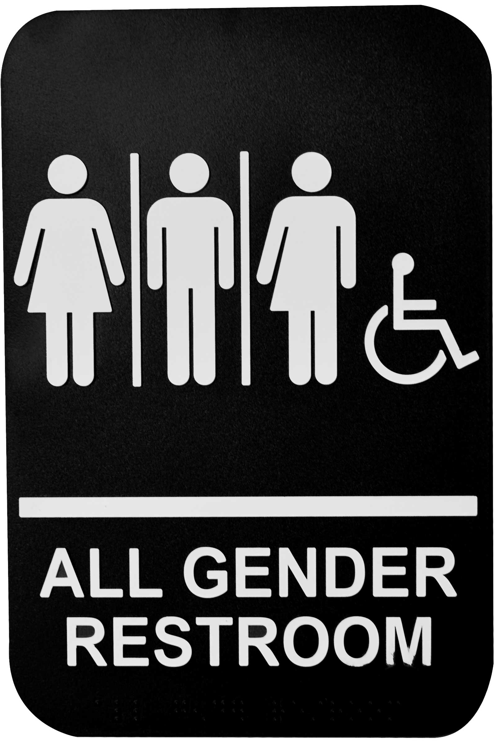 Tablecraft All Gender Restroom White Lettering On Black Sign