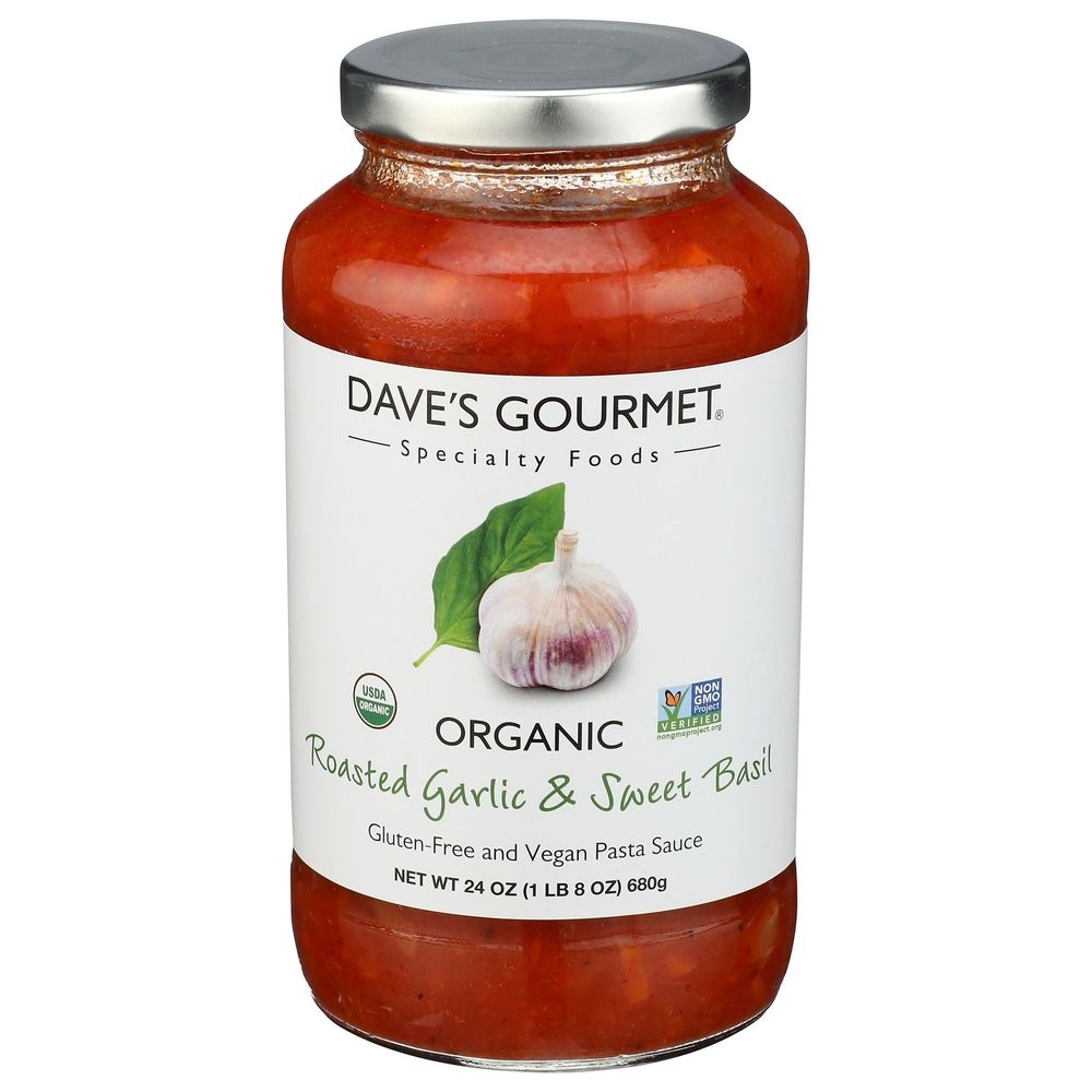 Daves Gourmet Organic Roasted Garlic and Sweet Basil Pasta Sauce, 24 Ounce -- 6 per case