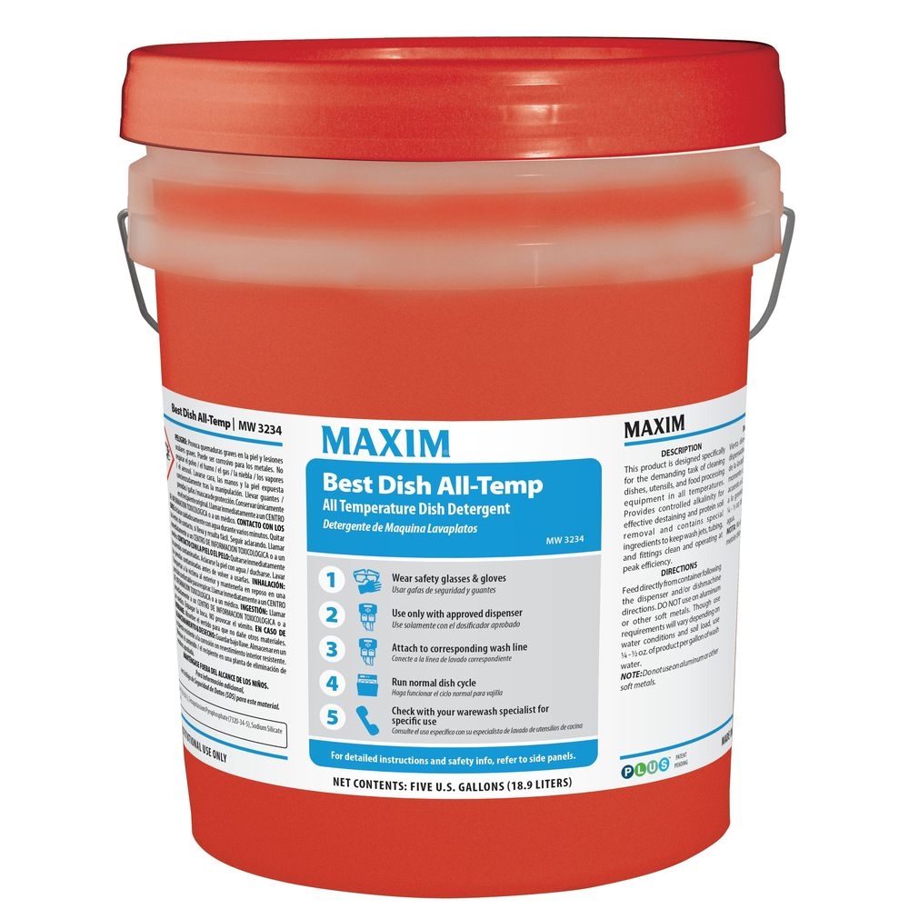 Maxim MW3234  Best Dish All Temp Detergent, 5 Gallon Pail