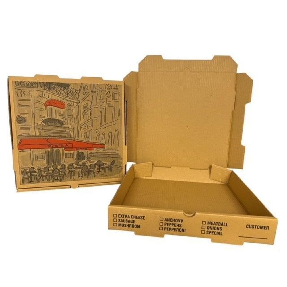 Nemco Kraft / Kraft B Flute Kraft Print Pizza Café Box, 18 x 18 x 2 inch -- 50 per case