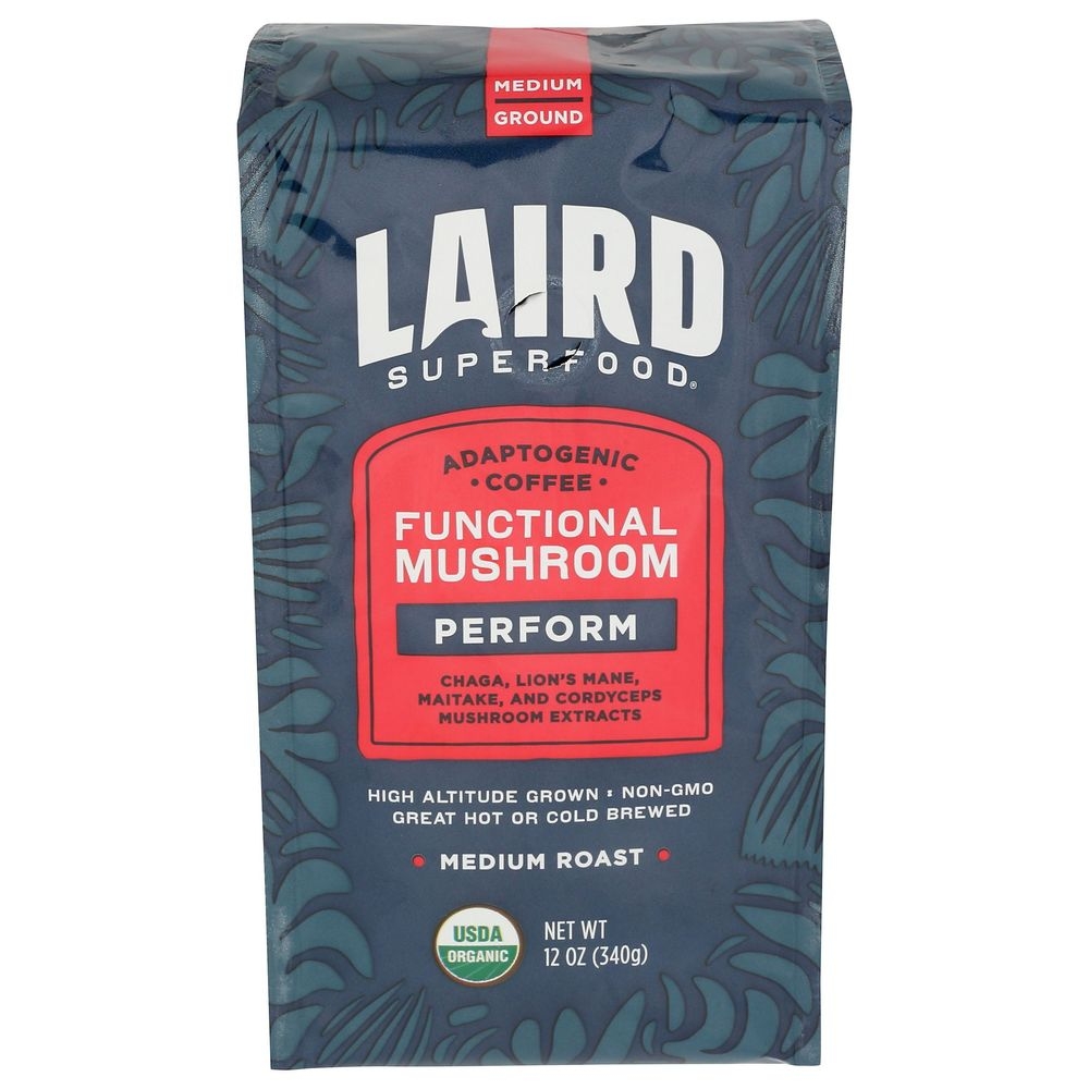 Laird Superfood Organic Perform Medium Roast Ground Mushroom Coffee, 12 Ounce -- 6 per case
