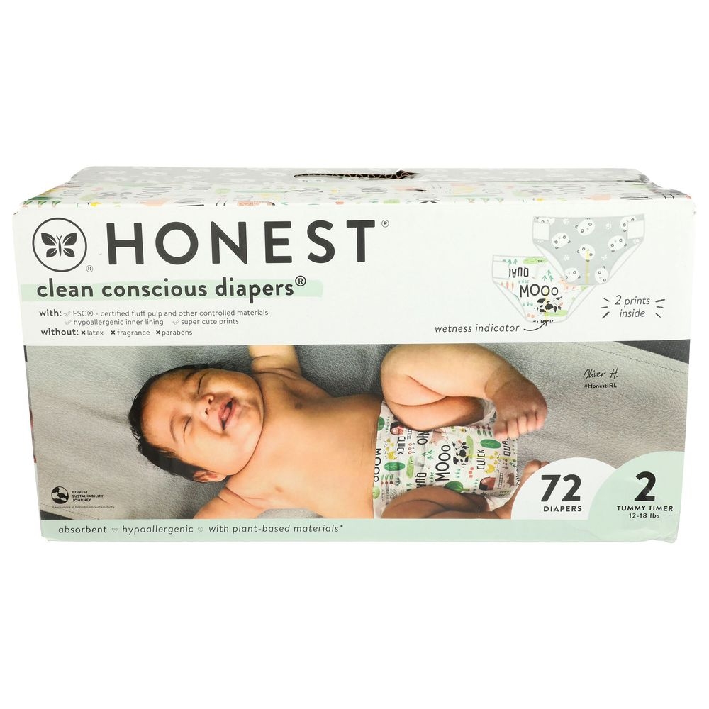 Honest Size 2 Pandas Plus Barnyard Clean Conscious Diapers, 72 count