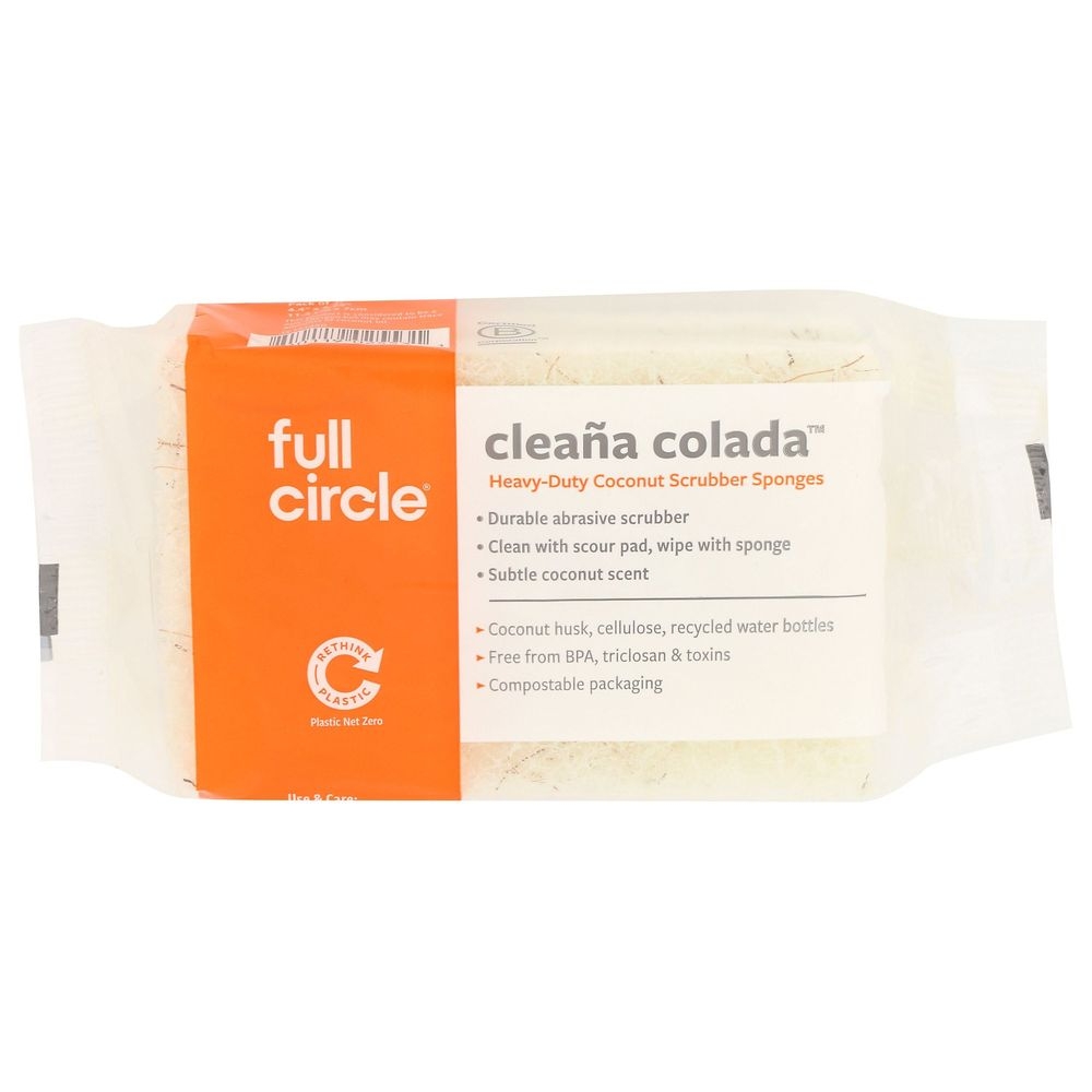 Full Circle Cleana Colada Heavy-Duty Coconut Scrubber Sponge, 2 count -- 6 per case