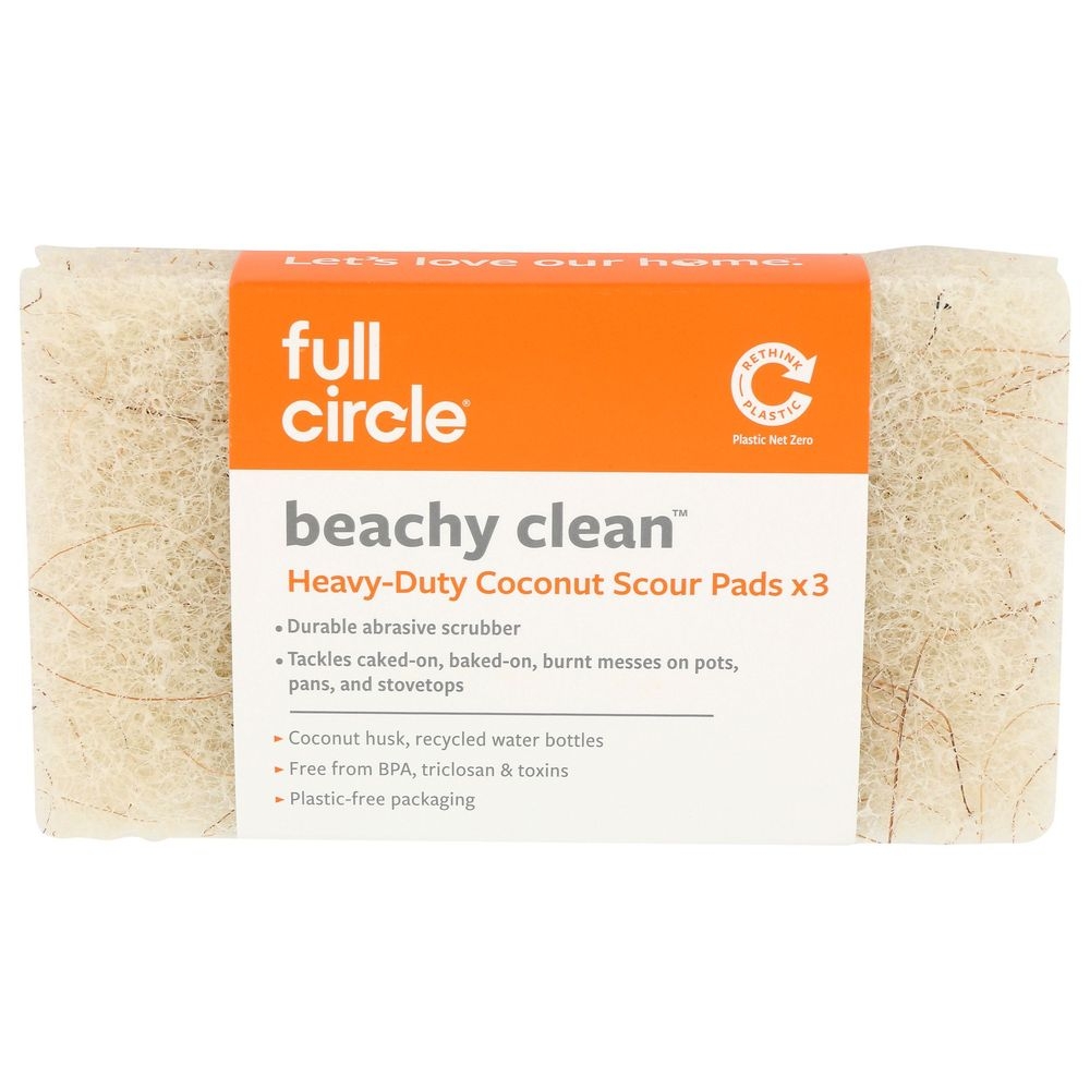 Full Circle Beachy Clean Heavy-Duty Coconut Scour Pad, 3 count -- 10 per case
