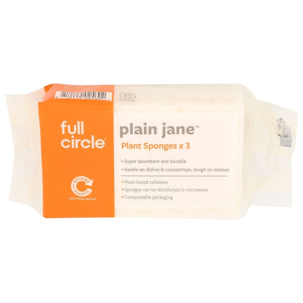 Full Circle Plain Jane Plant-Based Cellulose Sponge, 3 count -- 6 per case