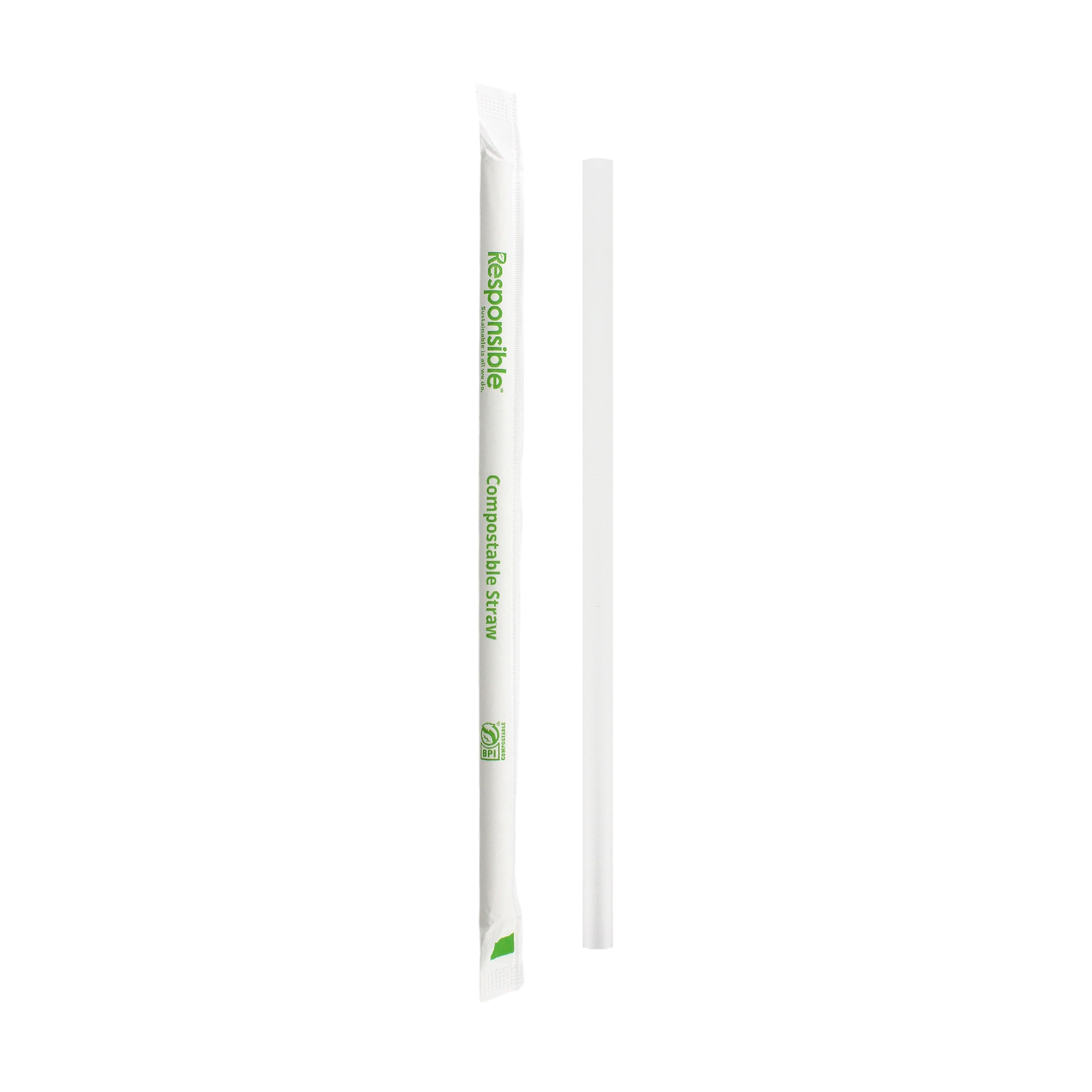 Responsible Products Compostable Bioplastic Individually Wrapped Straight Straw, 7.75 inch -- 1000 per case