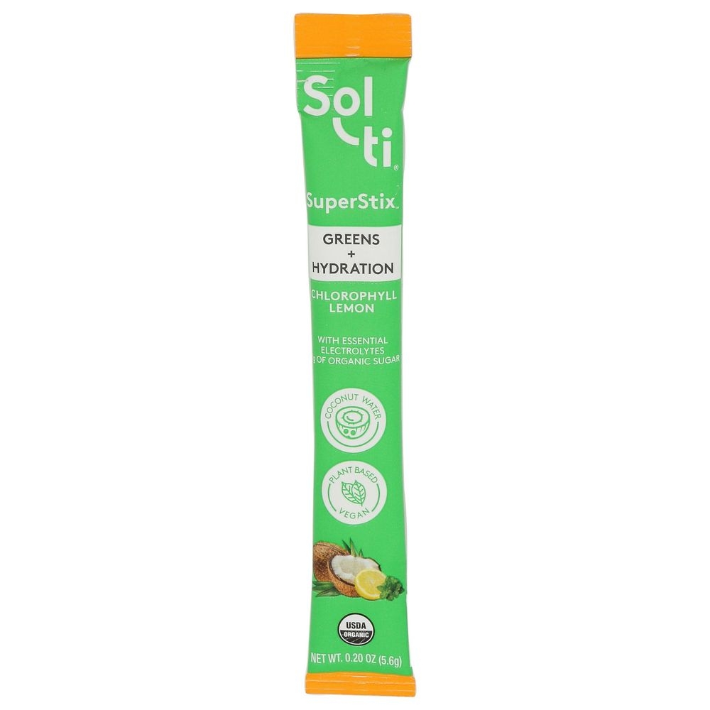 Sol-ti SuperStix Organic Chlorophyll Lemon Greens Plus Hydration Mix, 1.4 Ounce -- 7 per case