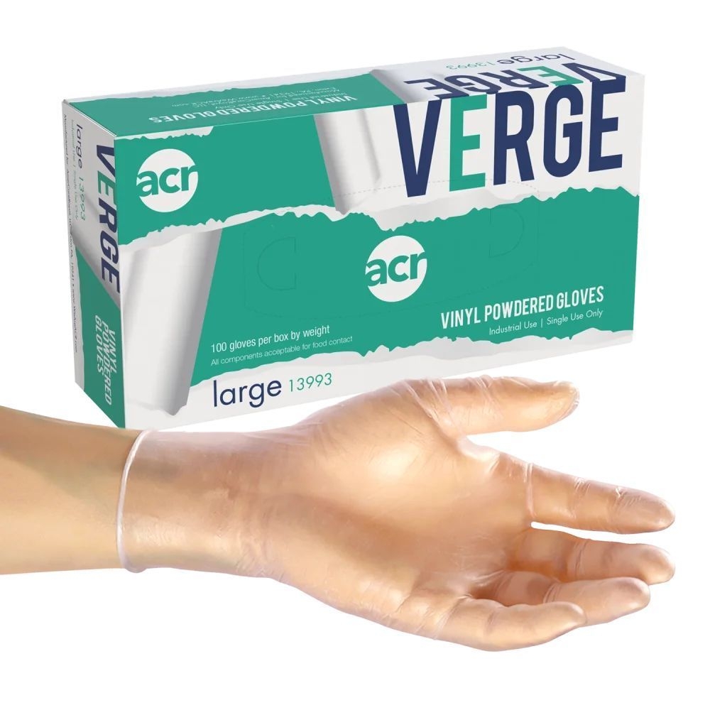 AmerCareRoyal Large Clear Powdered Verge Vinyl Gloves, 1000 count