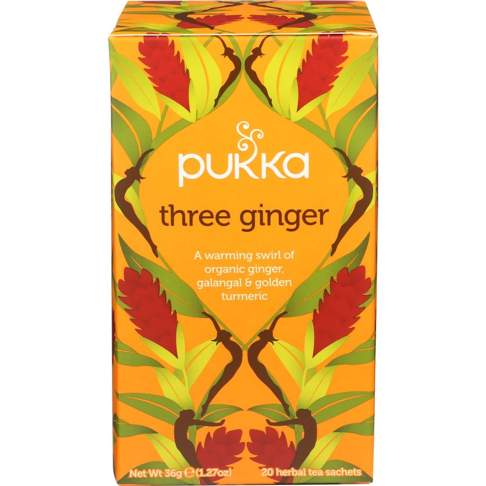 Pukka Organic Three Ginger Tea - 20 bags per pack -- 4 packs per case.