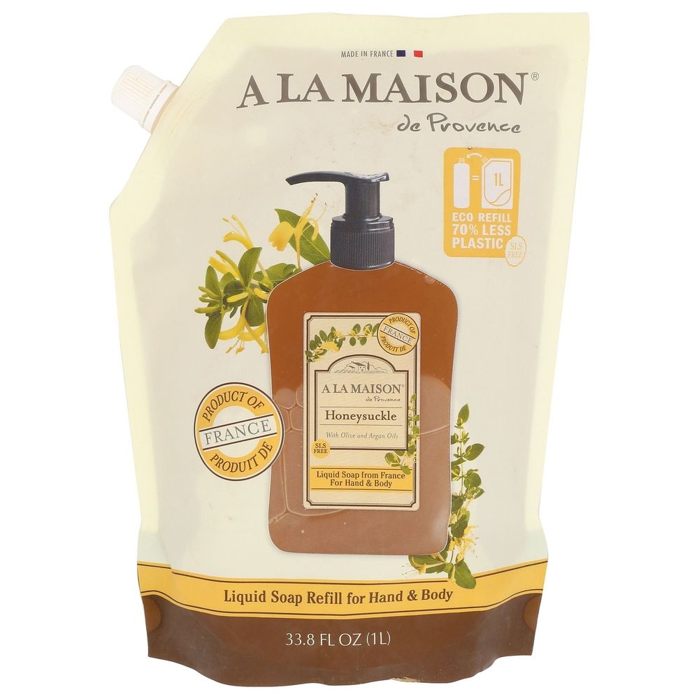 A La Maison Honeysuckle French Liquid Soap Refill for Hand and Body, 33.8 Fluid Ounce