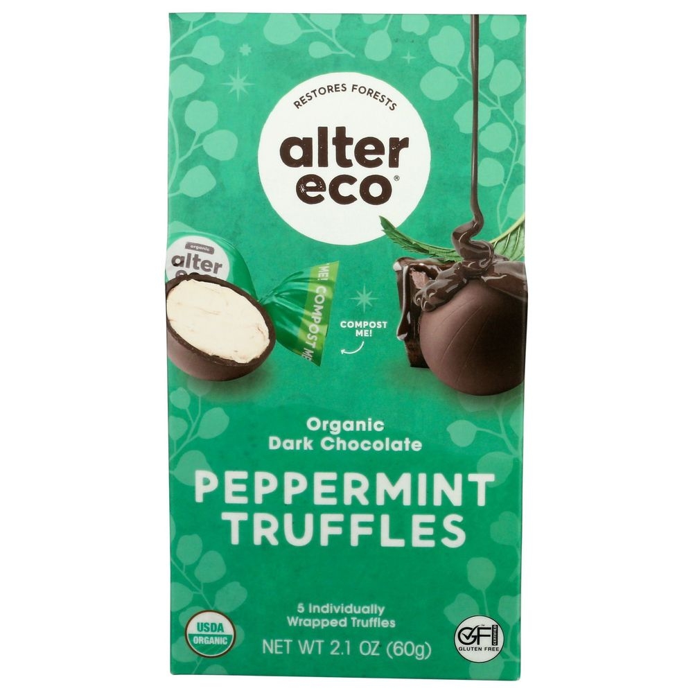 Alter Eco Organic Dark Chocolate Peppermint Truffles, 2.1 Ounce -- 12 per case