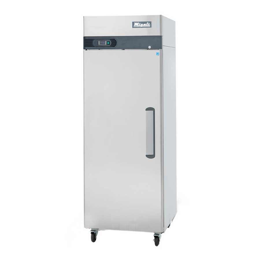 Migali Stainless Steel Left Hand Hinge 1 Door Reach-In Freezer with 3 Adjustable Shelves, 28.7 inch Width x 33.2 inch Depth x 83.8 inch Height
